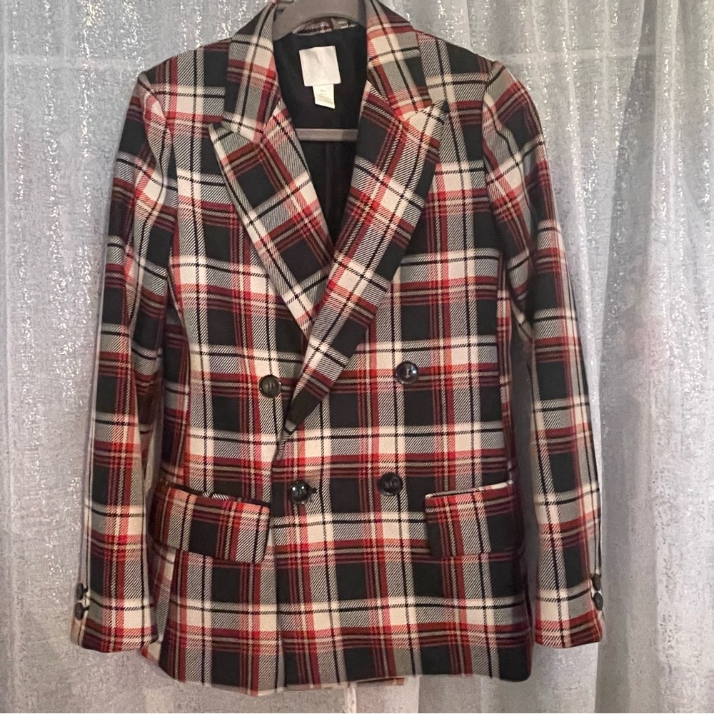 Oversize Women’s Red and Black Plaid Blazer Size 2